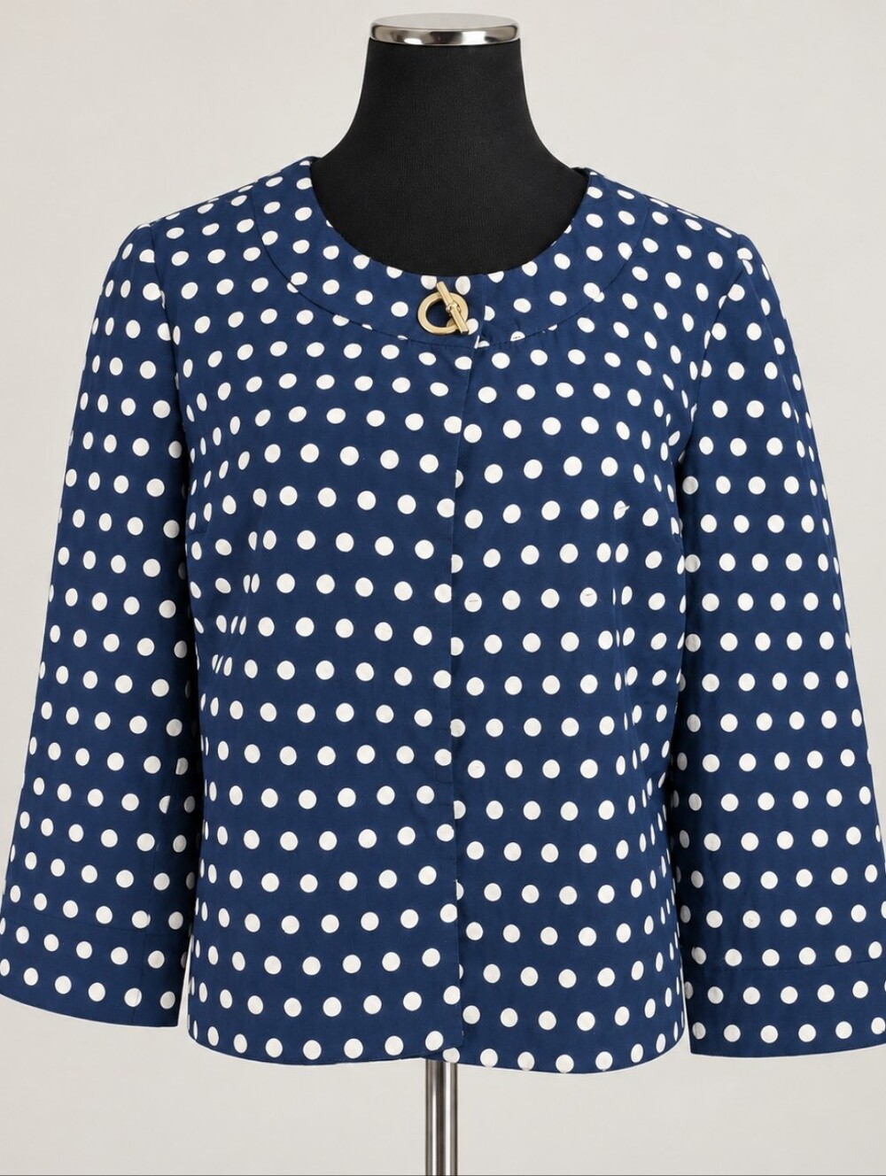 Charter Club XL Navy Polka Dot Jacket Gold Toggle Closure